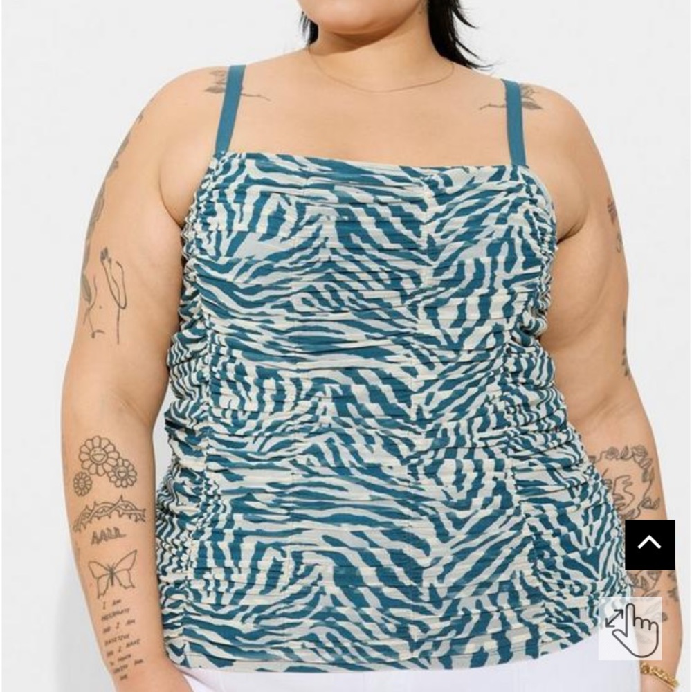 Torrid Blue White Zebra Print Ruched Mesh Crop Cami Y2K Clubwear 1X 14 16 Y2k